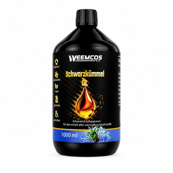 Schwarzkümmelöl 1 Liter Vorteilspack kaltgepresst – Weemcos Nutrition Schweiz