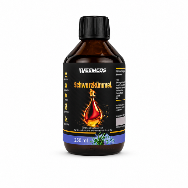 Schwarzkümmelöl 250ml kaltgepresst naturrein – Weemcos Nutrition Schweiz